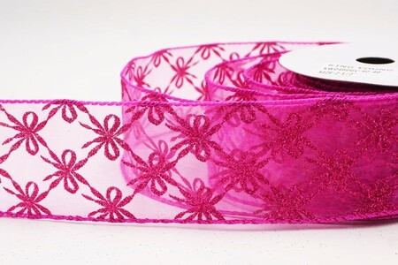 Pink Glitter Tied Bow Pattern Wired Ribbon_KW0460GC-40-40